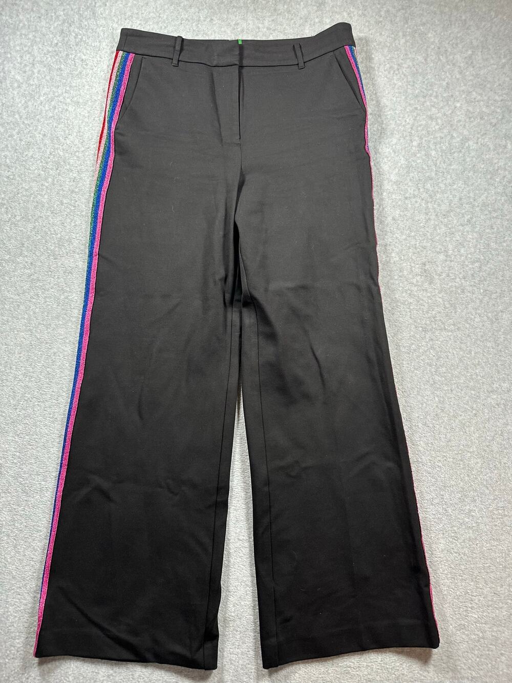 Boden Westbourne Wide Leg Track Pants Women's 12L Black Tuxedo Glitter Rainbow